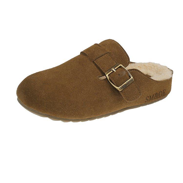 

Lamb wool baotou half slippers women s high-end wool shoes 2025 autumn new lazy casual Boken shoes 35