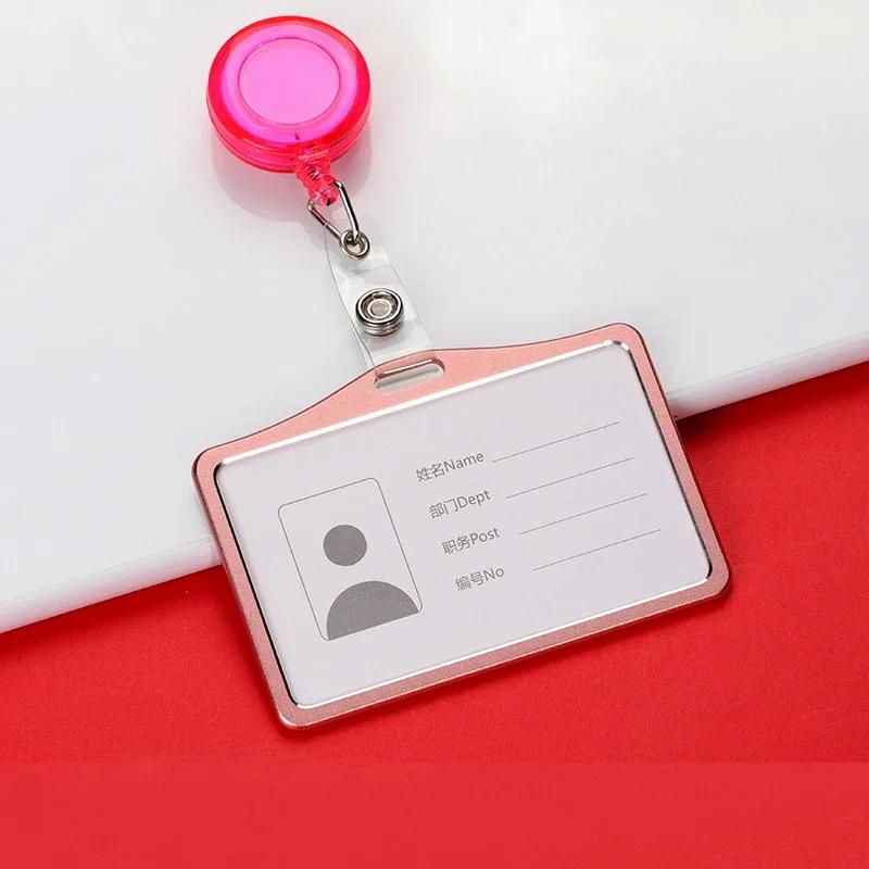 Fashion Metal Card Cover Case Bank Business Work Card Holder with ABS Retractable Badge Reel Lanyard Credit ID Card Badge Bag