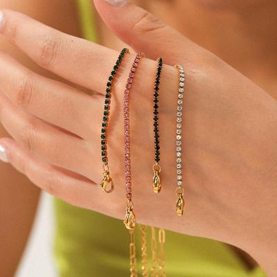 European & American Luxury Colorful Zircon Titanium Steel Women's Layered Bracelet