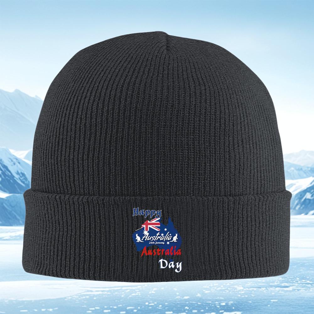 Happy Australia Day Flag Kangaroo Stars Men Women Unisex Knitted Hat Beanie Pullover Cap Winter Thermal Warm Christmas Outdoor C
