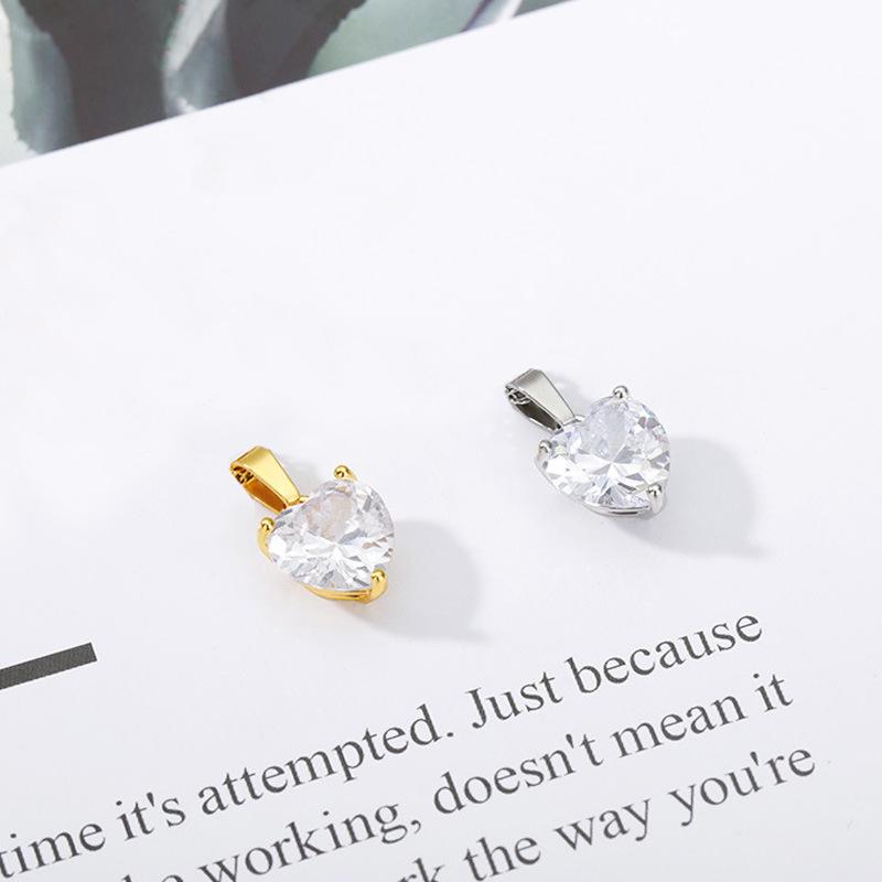 Gold & Silver Plated 2PCS Heart CZ Pendant Necklaces, Minimalist Four-Prong Solitaire Cable Chain Set for Women
