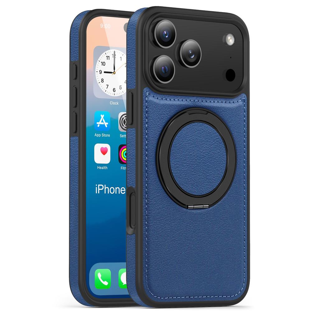 iPhone 17 16 15 14 13 12 11 Pro Max Plus için İş Derisi Dönen Braketli Telefon Kılıfı Magsafe Manyetik Halka Stand Tutucu Kapak