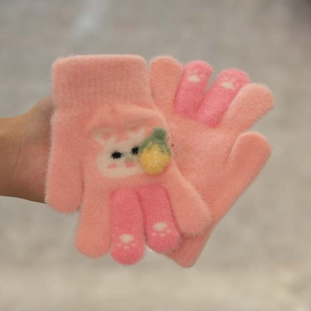 Cartoon Rabbit Children Full Fingers Gloves Plush Windproof Gloves Cute Kids Knitted Gloves