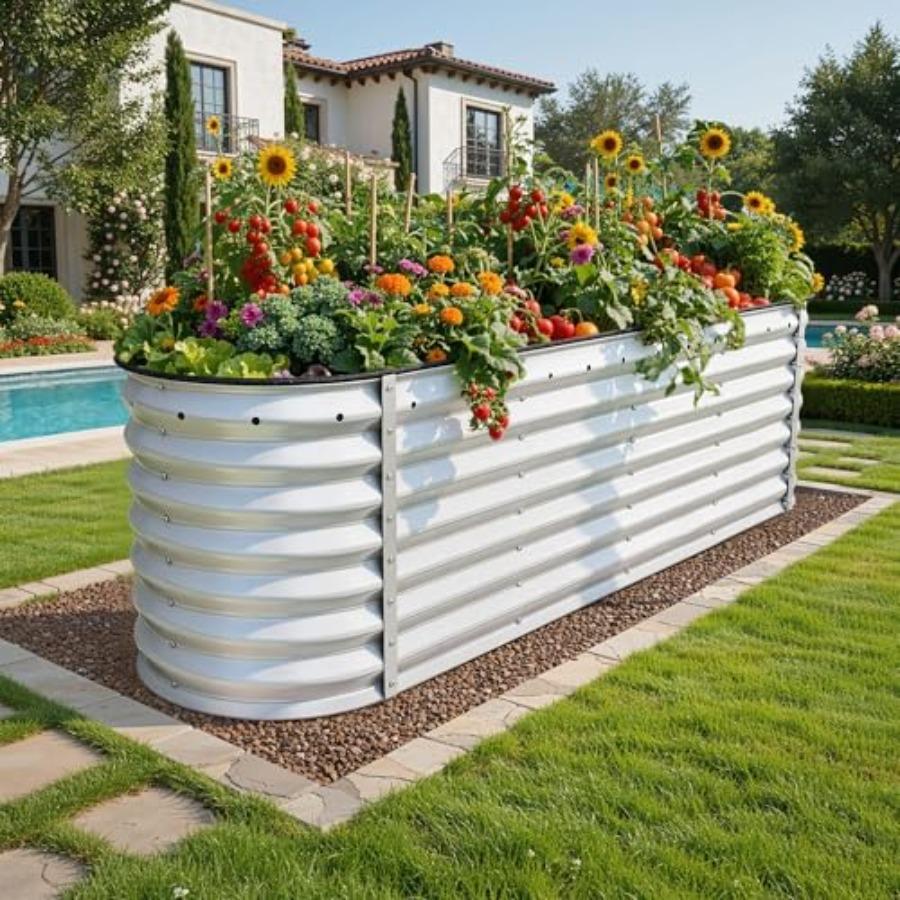 

24 Tall 9 in 1 Large Raised Garden Bed Kit 8x2x2ft Galvanized Metal Planter Box with Gloves and Safety Rubber Outdoor Above Gro United States