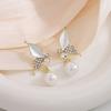 Simple Light Luxury High-End Pearl Earrings, Niche Dripping Oil White Butterfly Diamond Earrings