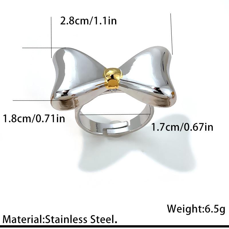 Fashion New Stainless Steel Rings Women Bowknot Open Adjustable Rings Exquisite Non-Fading Banquet Party Daily Wear Jewelry Gift