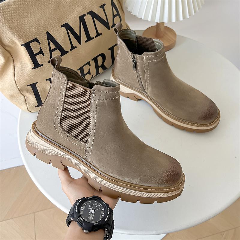Fashion 2024 New Fashion Trends Mens Side Zipper Chelsea Boots Genuine Leather Ankle Boots Slip-on Man Business Shoes Cowhide Boots