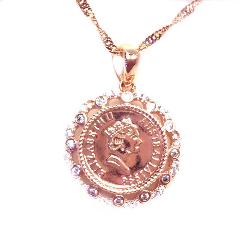 Purple Gold Color Gold Diamond Queen Pendant Necklace Fashion Trend Rose Gold Plated Set Chain