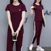 Women's Loose Fit Two-Piece Tracksuit Short Sleeve T-Shirt Elastic Waist Ankle Pants Casual Matching Outfit Set