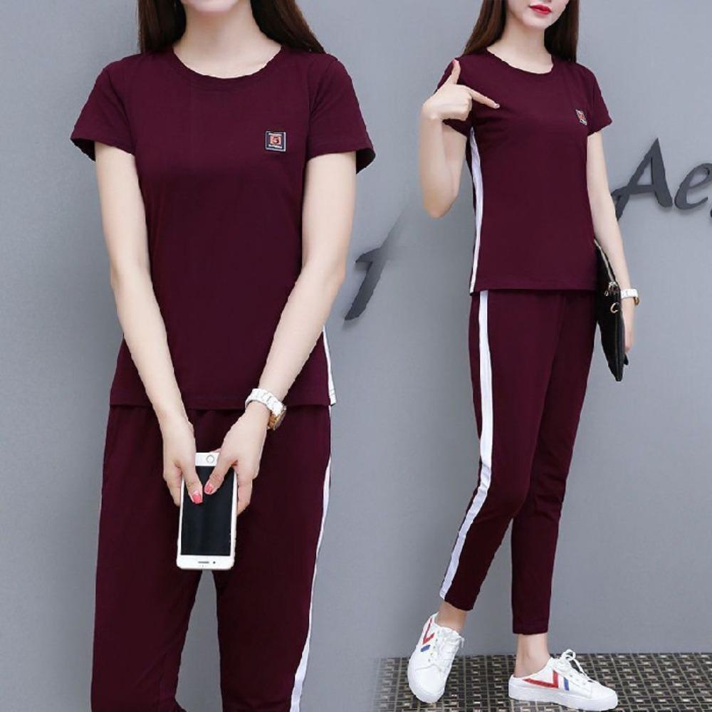 Women's Loose Fit Two-Piece Tracksuit Short Sleeve T-Shirt Elastic Waist Ankle Pants Casual Matching Outfit Set
