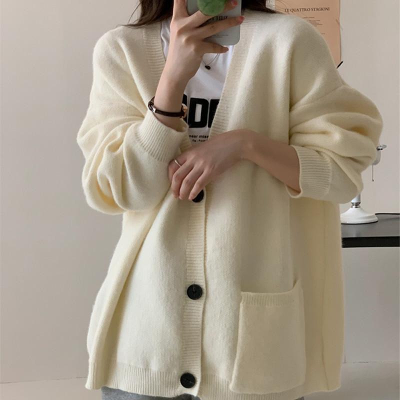 Lazy Wind Gray Knitted Cardigan Women's Fall Loose Sweater Jacket In The Middle of The Long Paragraph Tops Comfortable Versatile and Fashionable