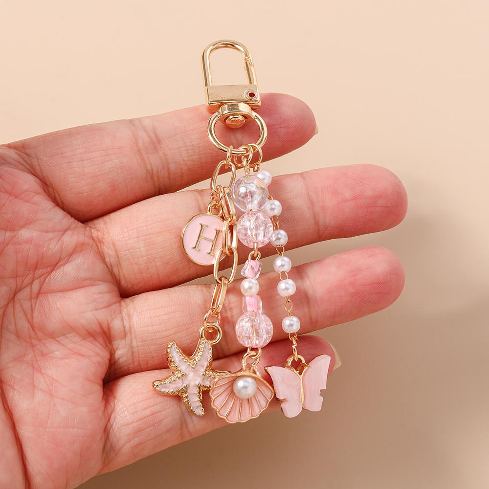 Pretty Butterfly Keychain Women Girls Pearl Shell Starfish Key Ring Pendant for Handbag DIY Key Holder Jewelry Gift