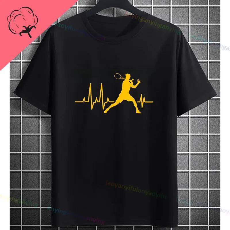 Unisexs Casual Crew Neck Tshirt With Geometric Badminton Players Print Fashion Shortsleev Cotton Tshirt Allseason Sportswear