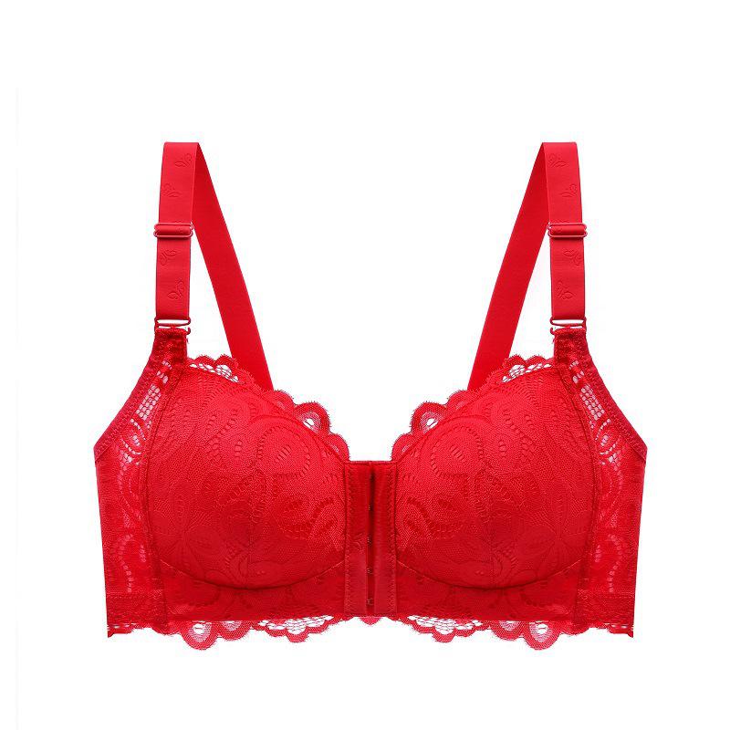 Plus Size Front Closure Lace Bra - Thin, Comfortable, Wire-Free Design for Extra Support