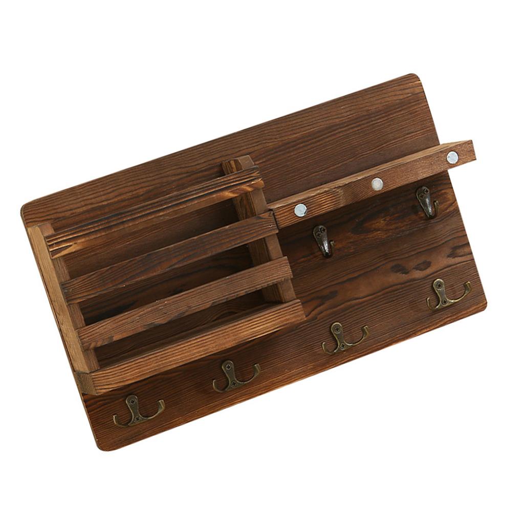 Mail Holder Large Size Wall Mounted Mail Organizer with Key Hooks Solid Wood Home Decor for