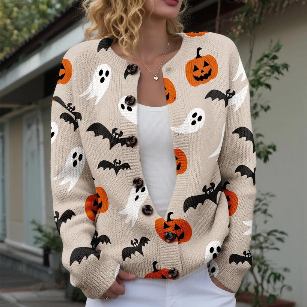 Women's Halloween Knit Button Front Cardigan Sweater for Festive Occasions