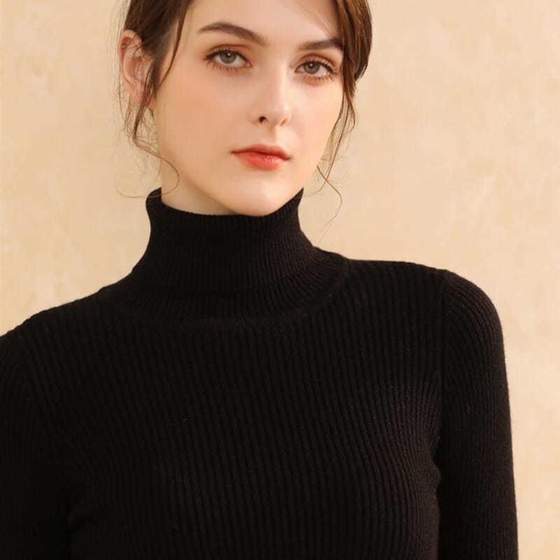High Collar Sweater Women Solid Fit Knitted Undercoat 2022 New Autumn and Winter Casual Solid Short Long Sleeve Sweater Pullover