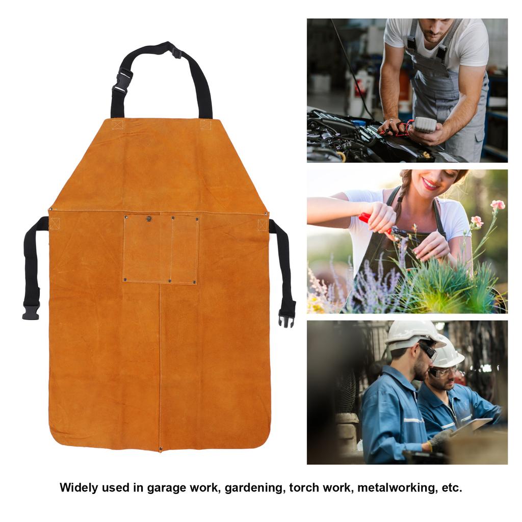 Welding Protective Apron Flame Retardant Wear Resistant Strap Adjustment Leather Work Protective Clothing with Pocket