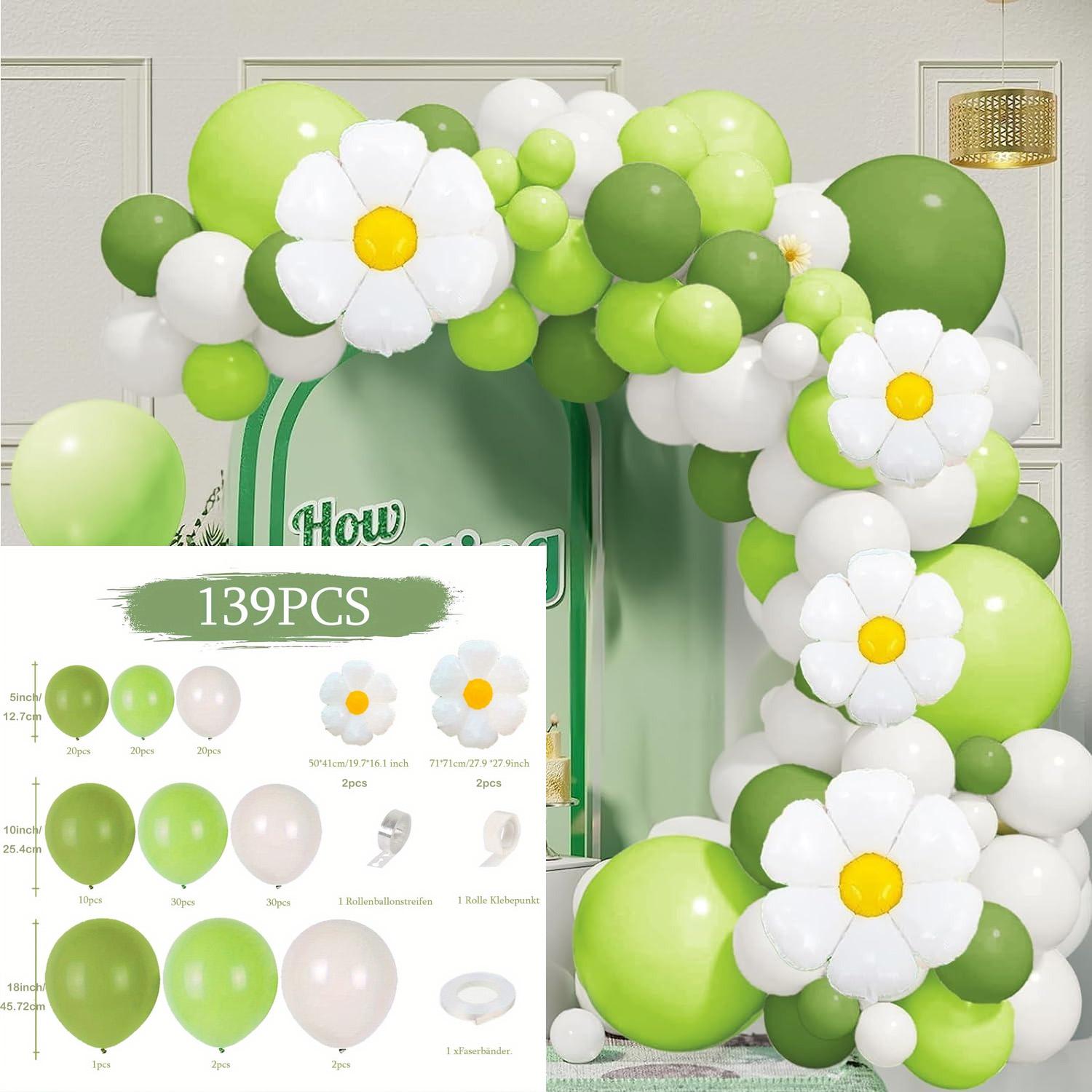 

139pcs Green and White Daisy Balloon Set Suitable for Themed Birthday, Wedding, Engagement, Party, and Anniversary Decorations Other