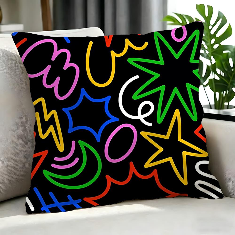 Art DDopamine Doodle Print Cushion Cover Cushion Cover Set Pcs x x x Pillowcase Decorative Sofa Home Decor
