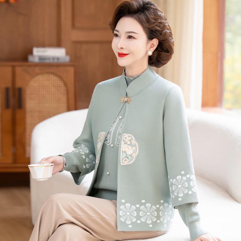 Middle-Aged Women's 2025 Autumn Knitted Two-Piece Top Set
