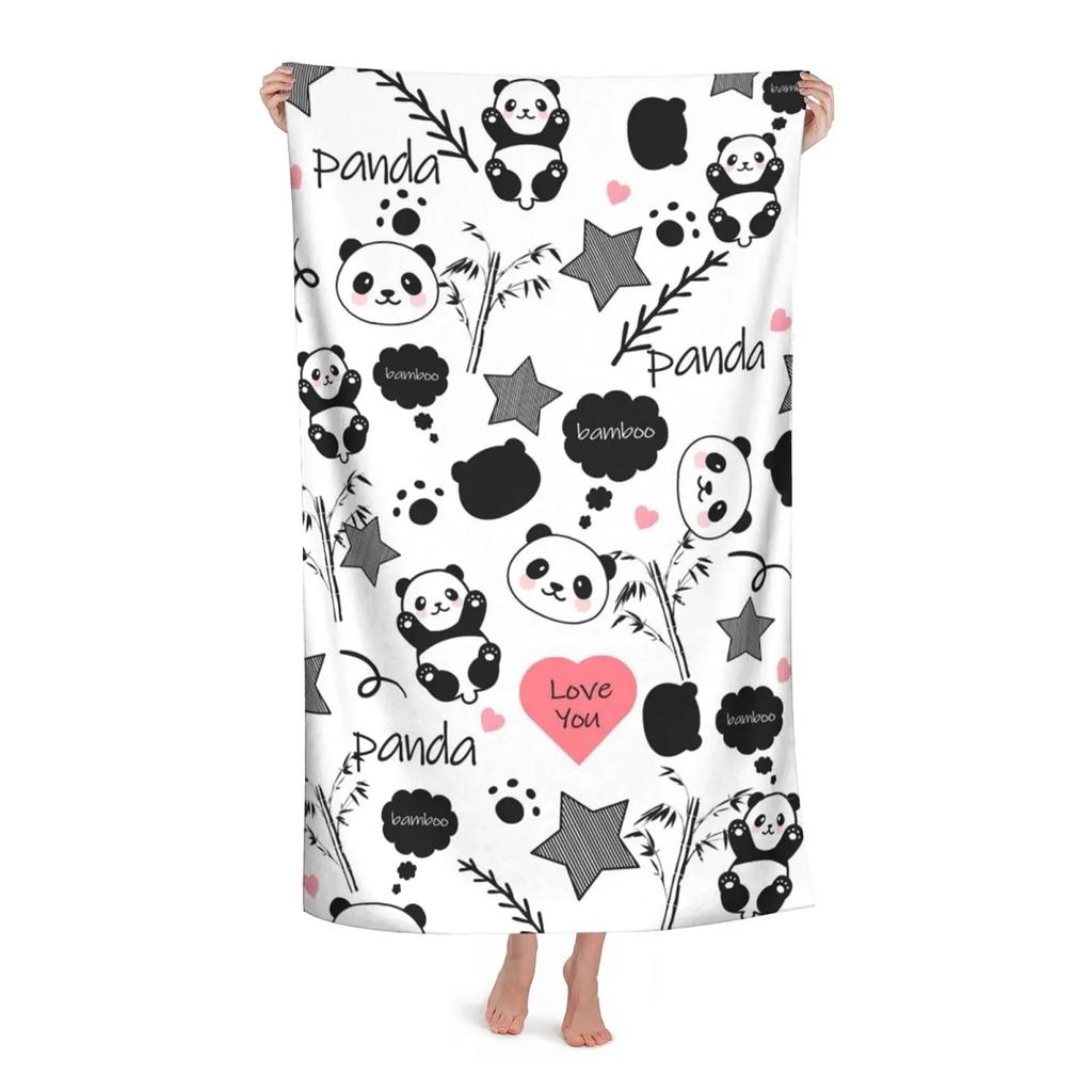 Cute Cartoon Panda Beach Towel Quick Dry Microfiber Soft Absorbent Bath Towel Outdoor Travel Spa Swim Pool Towels for Adult Kids