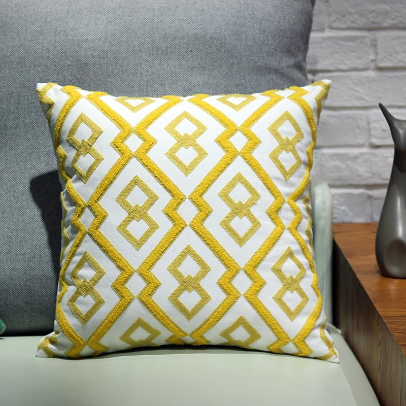 Embroidered Velvet Cushion Cover Nordic Yellow Cotton Soft Pillowcase American Style Room Sofa Pillowcase