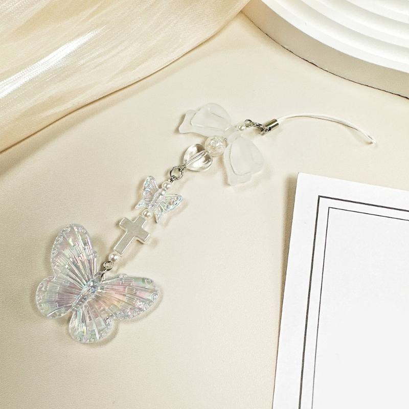 Elegant Butterfly Phone Lanyard Multipurpose Phone Charm Ornament Acrylic Pendant Mobile Accessory for Women Daily Use