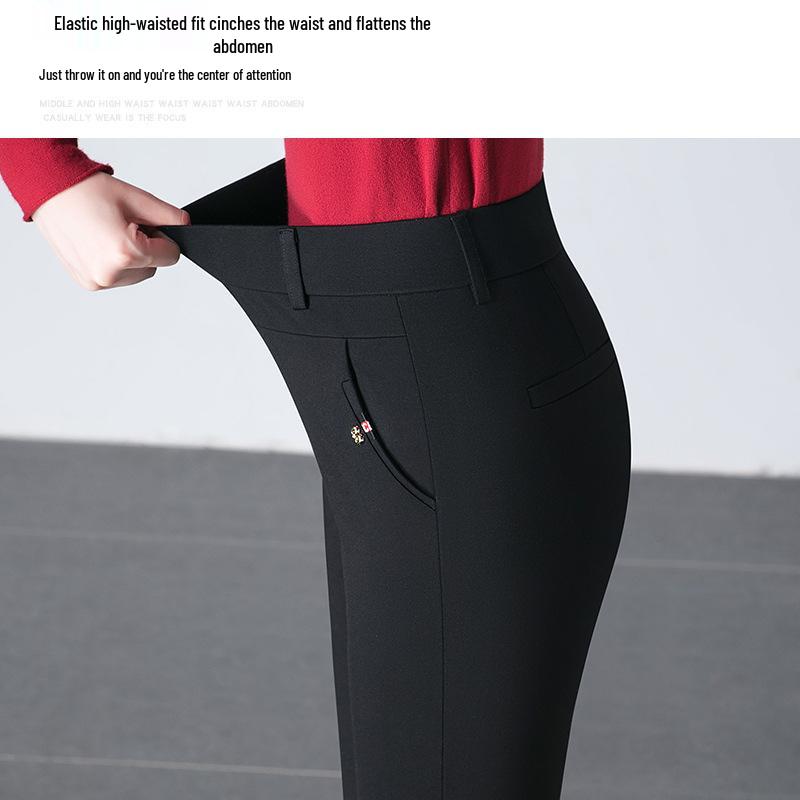 Women's Cotton-Blend Stretch Slimming Pants - Plus Size, Straight-Leg, Spring/Autumn 2025