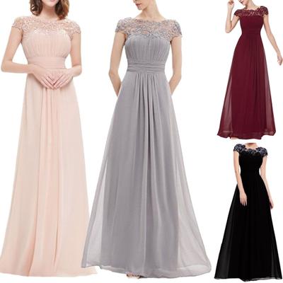 Damen Strass Spitze Hals Kappe Ärmel Rückenfrei Slim Fit Plissee Lang Party