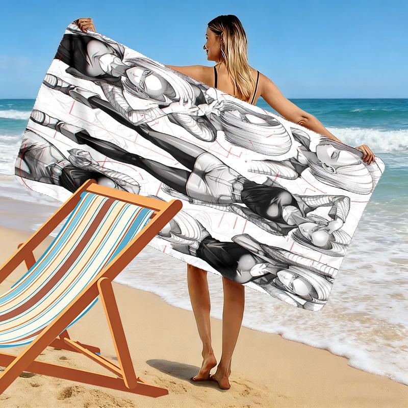 Android 18 Print Beach Towel, Large Soft Quick Dry Towel for Beach Camping Swimming