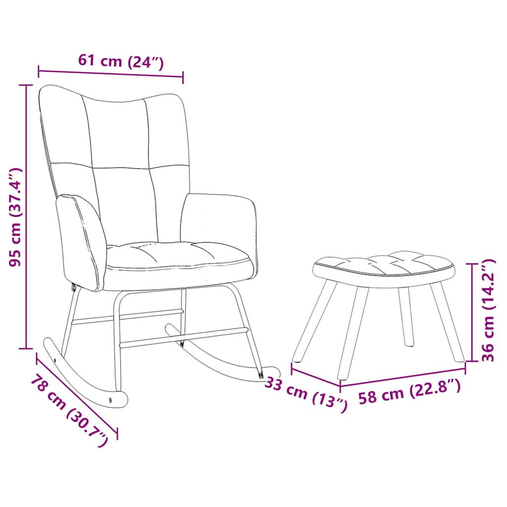 Rocking Chair with Footstool Light Grey Fabric
