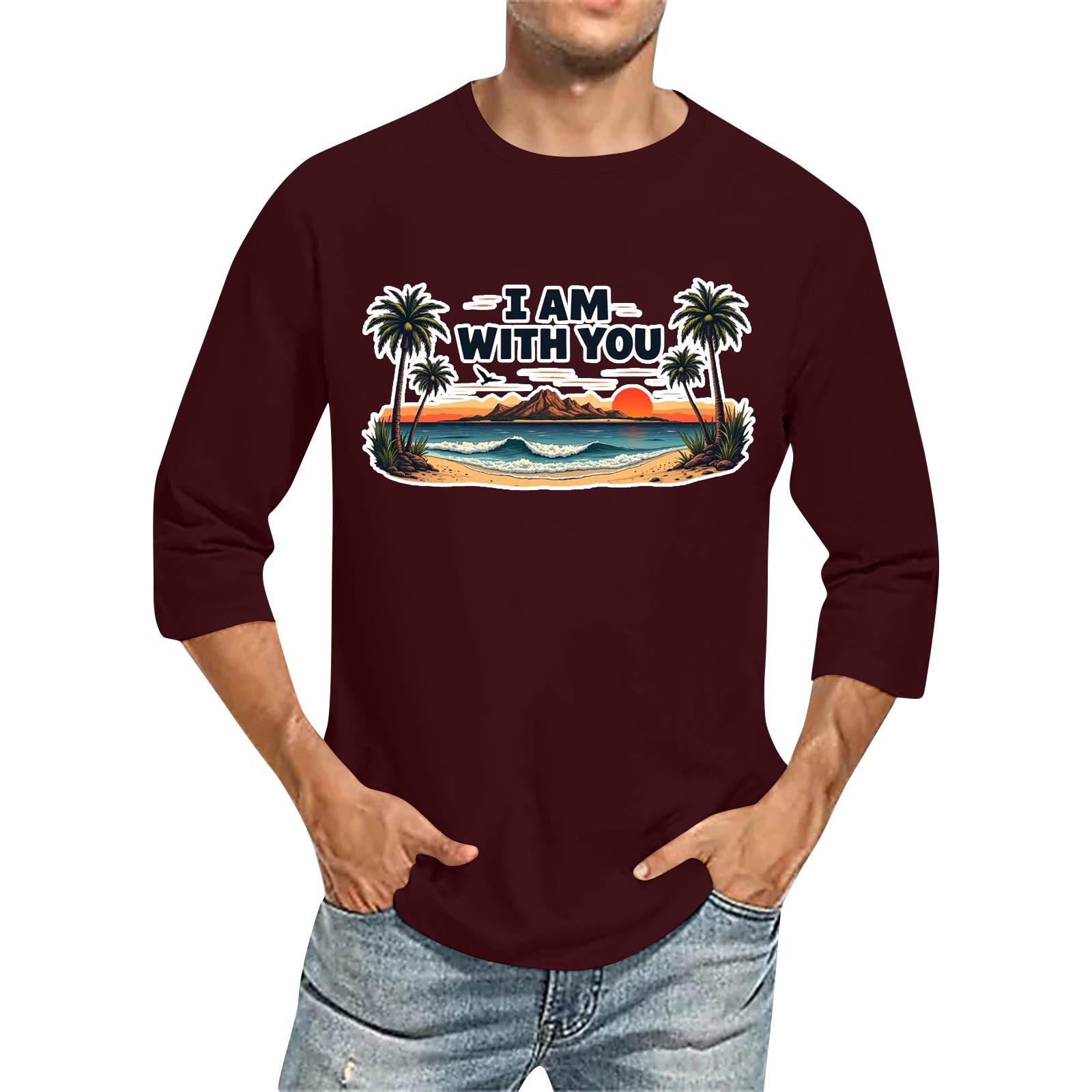 

Чоловіча повсякденна модна футболка з круглим вирізом і рукавом три чверті S винний