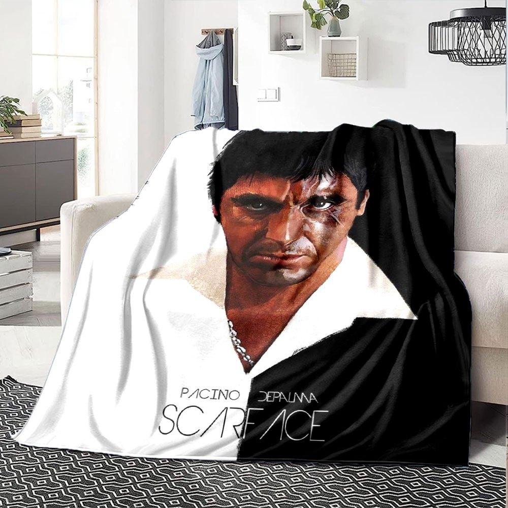 1pc Scarface-Inspired Flannel Blanket - Soft Cozy All-Season Throw for Bedroom, Sofa, Camping, Travel - Perfect Gift for Movie FansB39