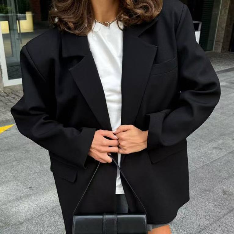 Simple Solid Color Suit Woman Spring Summer New Loose Suit Jacket Temperament Commuter Suit Jacket Woman