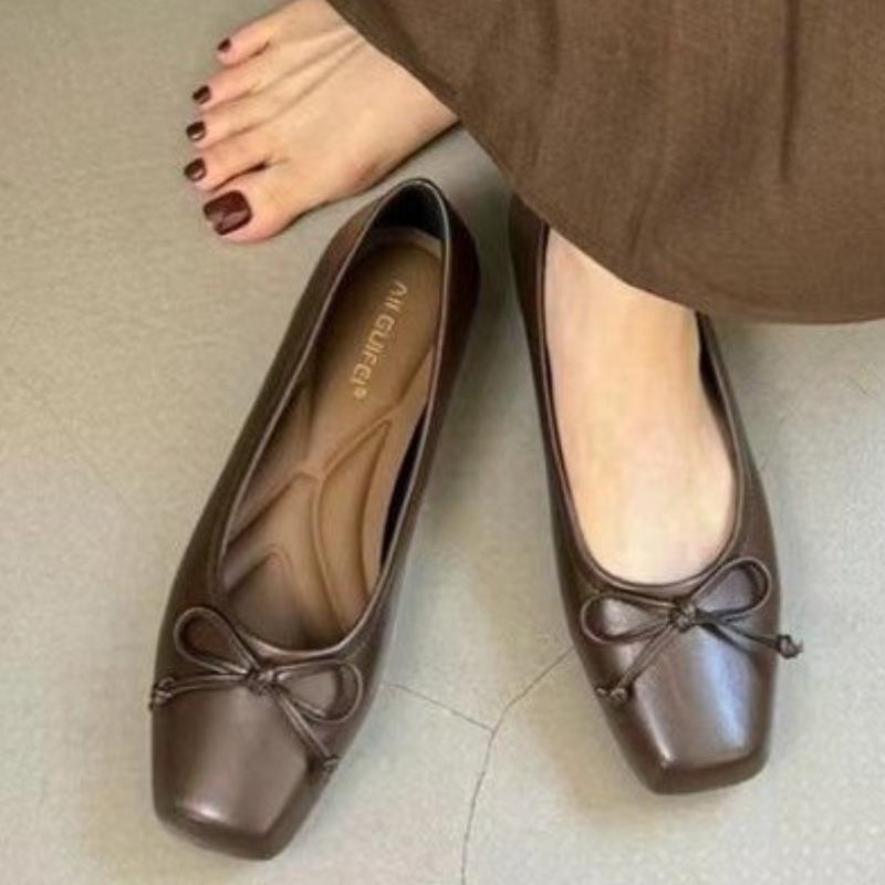 

2024 Осень Женские Новые Модные Туфли Квадратный Носок Повседневные Слипоны Украшенные Бантом Низкие 40 коричневый