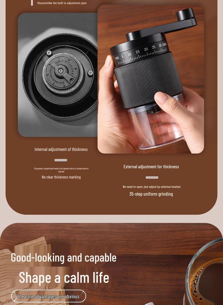 Manual Hand-Crank Coffee Bean Grinder for Home and Outdoor Use