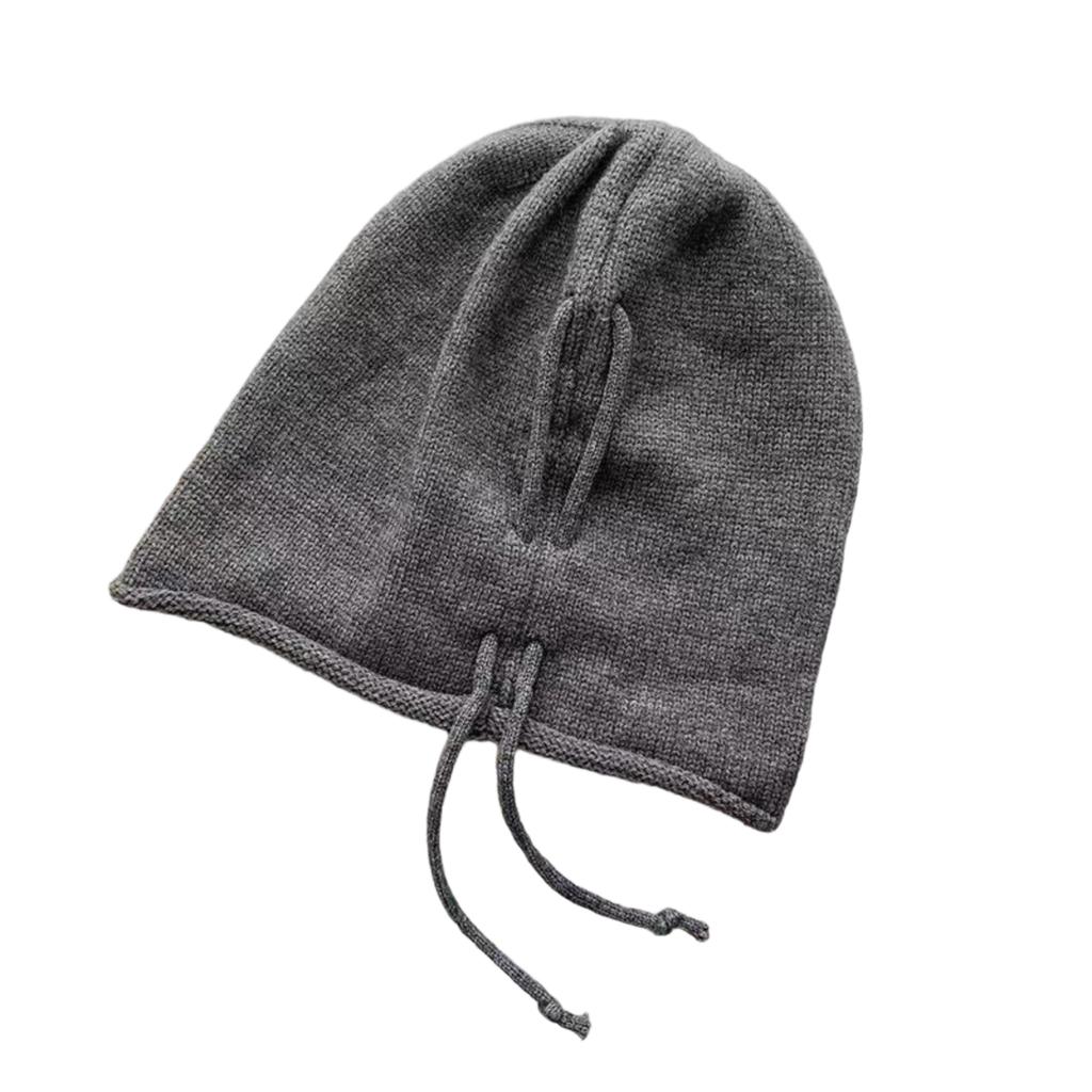 Women's Earmuffs Drawstring Knitted Wool Hat With Curled