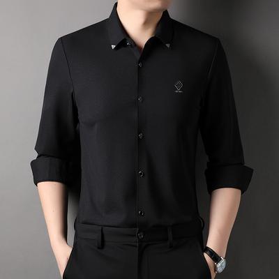 Long-sleeved Solid Color Shirt Men's Spring New Casual Polo Collar Young and Middle-aged Handsome Trendy Cardigan Top