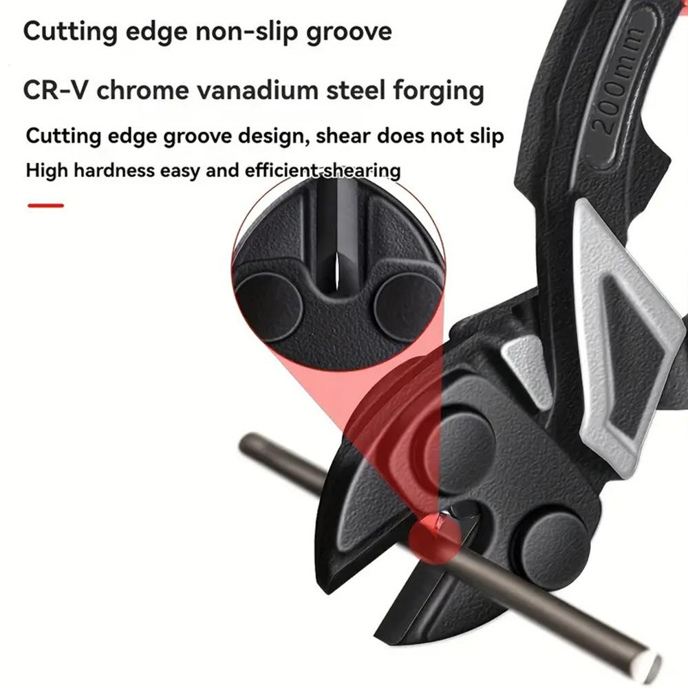 8-Inch Industrial-Grade Steel Bolt Cutter with Anti-Slip Grip - Portable Wire & Bar Scissors for Nail Pulling, Home Improvement