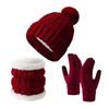 3Pcs/Set Winter Knitted Scarf Gloves Set Pom Pom Ball Fleece Lining Brimless Hat Touchscreen Gloves Neck Warmer Set
