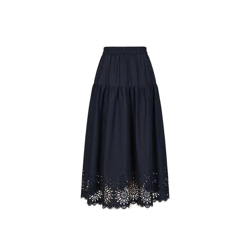 Women's Elastic Waist Cutout Hem A-Line Midi Skirt