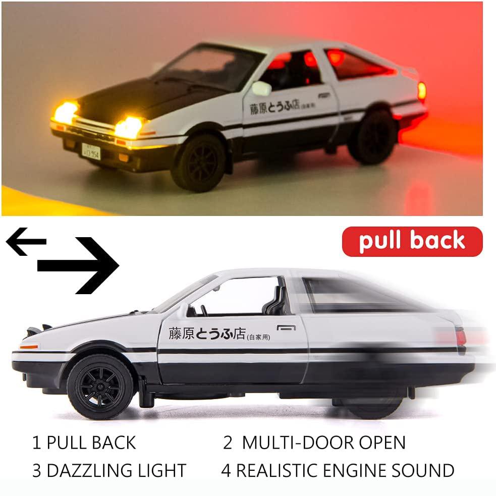 1/32 Scale Toyota AE86 Initial D Model Car, Zinc Alloy Pull Back Toy Car with Sound and Light for Kids Boy Girl Gift
