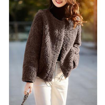 Winter Autumn Wear Granular Velvet Long-sleeved Small Fragrant Coat Autumn and Winter Women's Fur Round Neck Solid Color New