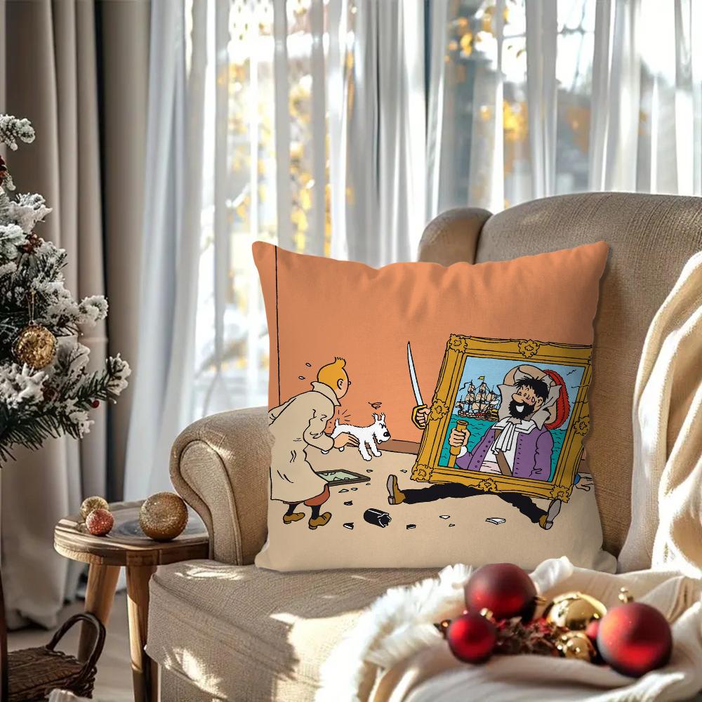 

The Adventures of T-Tintin Animation Pillow Case Square Pillow Bedroom Sofa Leisure ComfortCar Living Room Home Decoration 40X40 20x20Inch