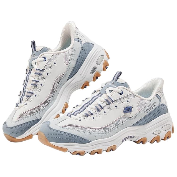 Skechers D'Lites Women White Blue Low Top Dad Shoes 150726-LTBL
