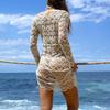 European and American Style Lace Crochet Long Sleeve Beach Cover-Up Dress
