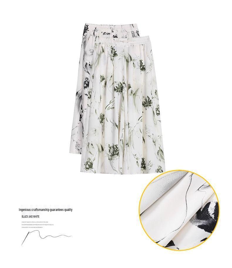 Women's High Waist Ink Print Ice Silk Wide-Leg Capri Pants - Summer 2025 Collection