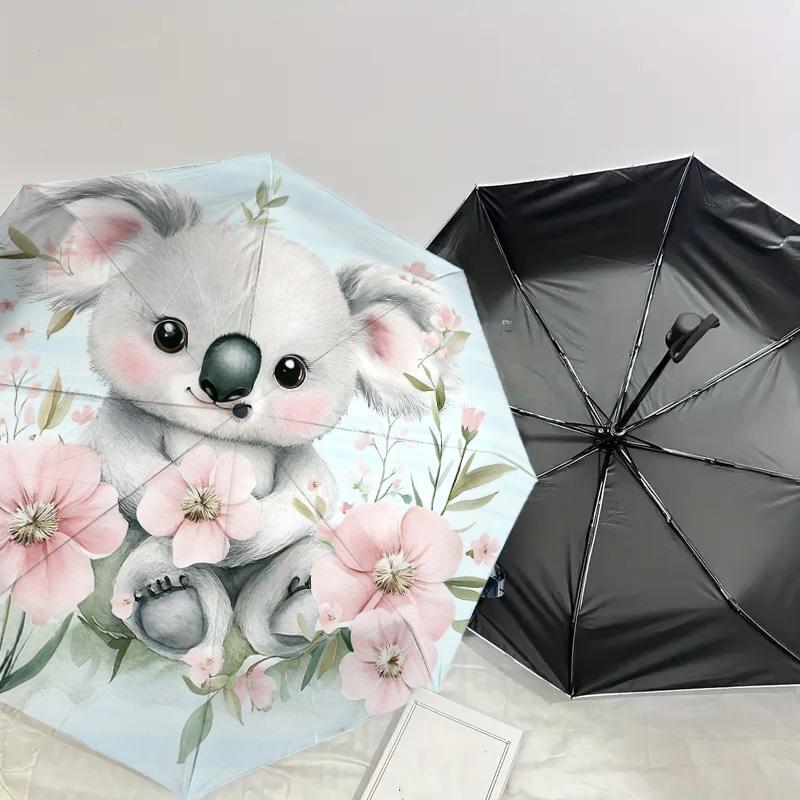 1pc Koala Flowers Automatic Open/Close Umbrella Compact Folding Umbrella with 8-Rib Shaft for Women/Men, Elegant Birthday1315S