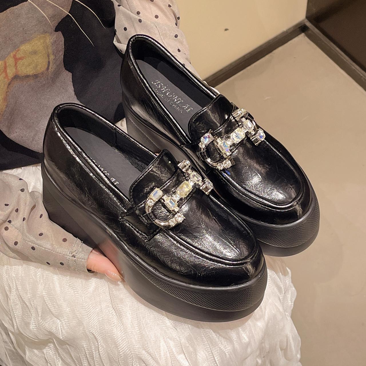 Women 8 CM Platform Shoes Punk Leather Rhinestone Decoration Loafers High Quality Cool Retro Chunky Oxfords Casual Outdoor Shoes 39 5996₽